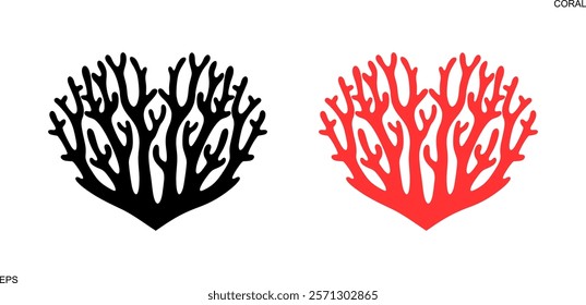 Coral logo. Isolated coral on white background. Coral Heart