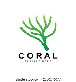 Coral Logo, Sea Plants Place Marine Animals, Ocean Vector, Seaweed Icons