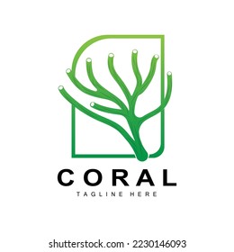 Coral Logo, Sea Plants Place Marine Animals, Ocean Vector, Seaweed Icons