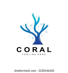 Coral Logo, Sea Plants Place Marine Animals, Ocean Vector, Seaweed Icons