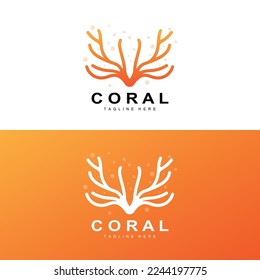Coral Logo, Sea Plants Place Marine Animals, Ocean Vector, Seaweed Icons