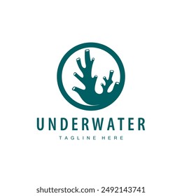 coral logo underwater seaweed plant simple template design marine decoration