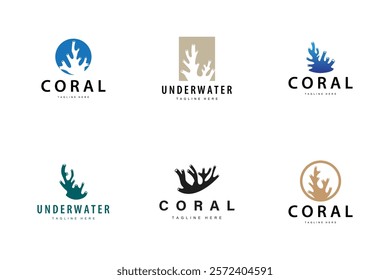 coral logo underwater seaweed plant simple template design marine decoration