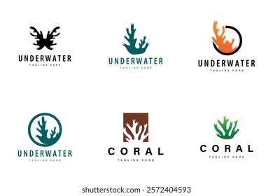 coral logo underwater seaweed plant simple template design marine decoration