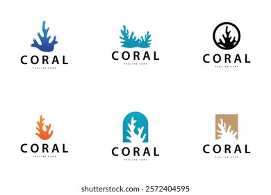 coral logo underwater seaweed plant simple template design marine decoration