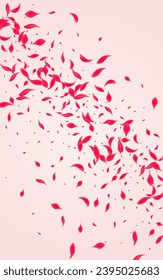 Coral Lotus Vector Pink Background. Flying Rose Cover. Red Sakura Fly Backdrop. Carmine Blur Flower Frame.