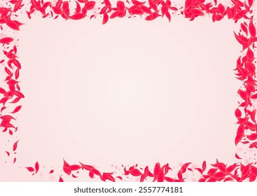 Coral Lotus Vector Pink Background. Fly Blossom Poster. Red Petal Tender Wallpaper. Scarlet Japanese Sakura Banner.