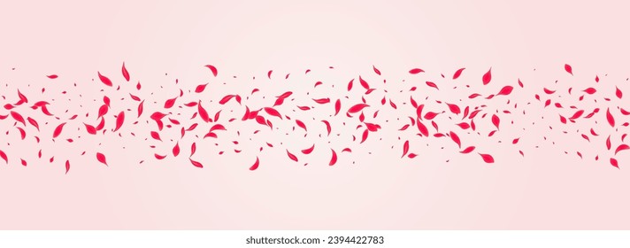 Coral Lotus Vector Pink Panoramic Background. Falling Peach Illustration. Red Flower Japanese Cover. Carmine Tender Cherry Design.