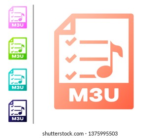 Coral M3U file document icon. Download m3u button icon isolated on white background. M3U file symbol. Set color icons. Vector Illustration