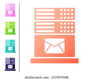 Coral Mail server icon isolated on white background. Set color icons. Vector Illustration