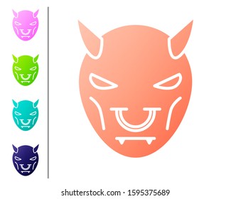 Coral Mask of the devil with horns icon isolated on white background. Set color icons. Vector Illustration