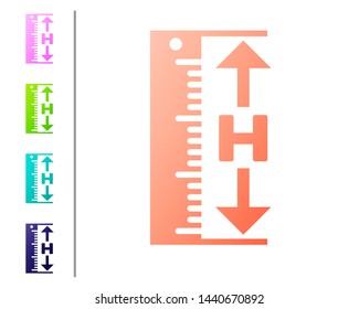 Coral The measuring height and length icon isolated on white background. Ruler, straightedge, scale symbol. Set color icons. Vector Illustration