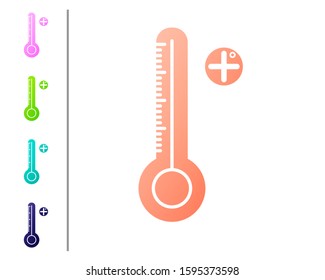 Coral Medical digital thermometer for medical examination icon isolated on white background. Set color icons. Vector Illustration