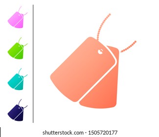 Coral Military dog tags icon isolated on white background. Identity tags icon. Army sign. Set color icons. Vector Illustration