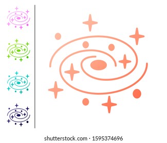 Coral Milky way spiral galaxy with stars icon isolated on white background. Set color icons. Vector Illustration