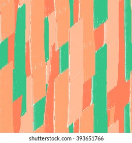 Coral mint brush strokes pattern. Seamless hand made design. Bohemian artistic summer vintage style. Suitable for fabric, paper goods, wallpapers.