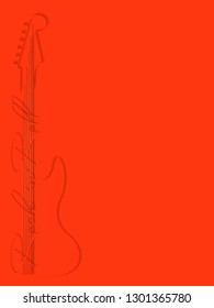 Coral music background. Guitar and inscription rock'n'roll on coral background . Invitation to party, disco, music banner, flyer, cover, wallpaper. 3D vector illustration. Paper cut out style. 