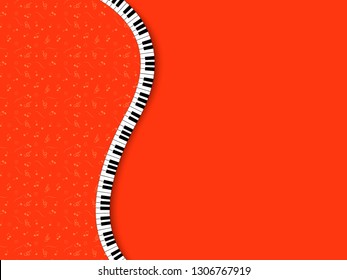 Coral music background. Piano keys on musical background. Design invitations to party, disco, music banner, flyer. 3D vector illustration. Paper cut out style