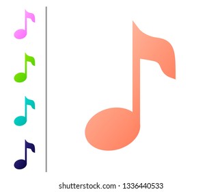 Coral Music note, tone icon isolated on white background. Set icon in color buttons. Vector Illustration