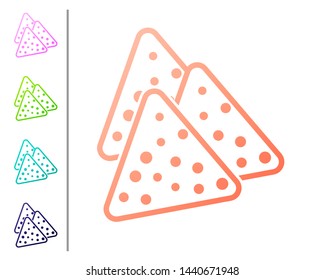 Coral Nachos icon isolated on white background. Tortilla chips or nachos tortillas. Traditional mexican fast food. Set color icons. Vector Illustration