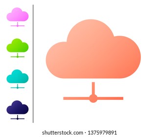 Coral Network cloud connection icon isolated on white background. Social technology. Cloud computing concept. Set color icons. Vector Illustration