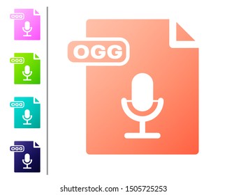 Coral OGG file document. Download ogg button icon isolated on white background. OGG file symbol. Set color icons. Vector Illustration