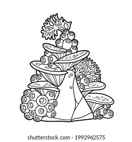 Coral on sandstone linear drawing for coloring book isolated on white background