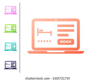 Coral Online hotel booking icon isolated on white background. Online booking design concept for laptop. Set color icons. Vector Illustration