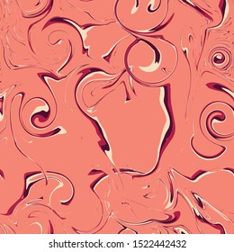 Coral orange background with marbling swirl. Marble texture seamless pattern. For design cover, invitation, flyer, poster, business card, design packaging. Vector illustration