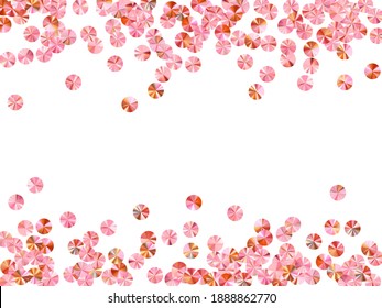 Coral paillettes confetti scatter vector illustration. Rhythmic gymnastics dress sequins background. Glamour shiny bead elements holiday decoration. Theater costume paillettes.