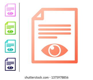 Coral Paper page with eye symbol icon isolated on white background. Open information file sign. Set color icons. Vector Illustration