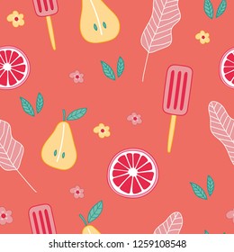 coral pattern with fruit and ice cream