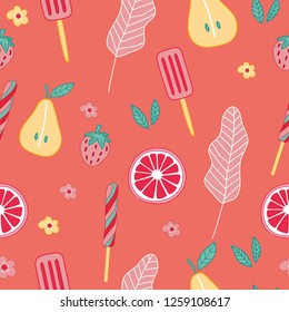 coral pattern with fruit and ice cream