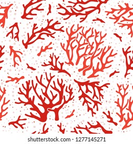 Coral pattern. Ocean sea reef corals, aquarium marine life design vector seamless background