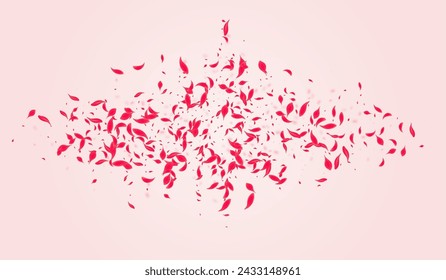 Coral Peach Vector Pink Background. Falling Cherry Template. Carmine Petal Fall Pattern. Red Fly Lotus Wallpaper.