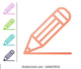 Coral Pencil and line icon isolated on white background. Education sign. Drawing and educational tools. School office symbol. Set color icons. Vector Illustration