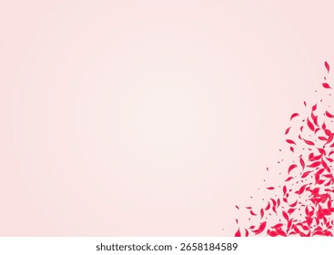 Coral Petal Vector Pink Background. Fly Floral Illustration. Ruby Rose Falling Wallpaper. Red Flying Cherry Cover.