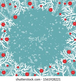Coral, Pine leaf and Christmas ball decoration on green mint background for decoration on Christmas holiday events.