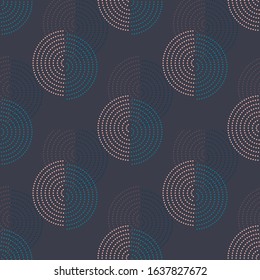 Coral pink, blue and gray retro dots vector seamless pattern. Over Scaled modern geometric Circles.  Minimalist polka dot background. Perfect for fashion, wallpaper, home decor, wrapping print