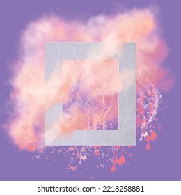 Coral pink cloud with a frame on a purple background