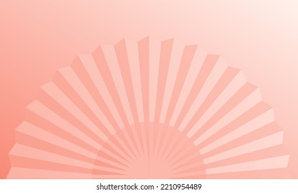 Coral pink color clear subtle geometric abstract illustration background with folding fan. Light color empty space. Minimalist wallpaper.