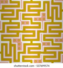 Coral pink decorative seamless pattern in conduit style. Shining, symmetric design for banner, game, web or other purpose. Complicated tessellated repeatable backdrop. Actual decor.