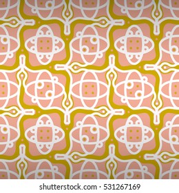 Coral pink fancy seamless pattern background in tribal style. Complex medley repeatable backdrop.