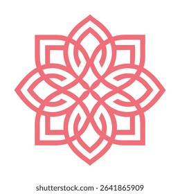 Coral Pink Geometric Intertwined Floral Design Element Abstract Pattern