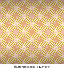 Coral pink geometrical seamless pattern in alien style. Colorful, graphic design for fabric, wallpaper, game or other purpose. Intricate mosaic repeatable backdrop. Modern decor.