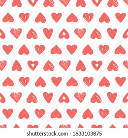 Coral pink hearts seamless pattern. Vector doodle illustration
