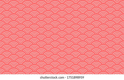 Coral Pink Japanese Seigaiha crest waves pattern. Wave motif seamless pattern