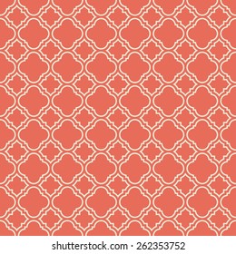 coral pink quatrefoil vector pattern. can by tiled seamlessly.