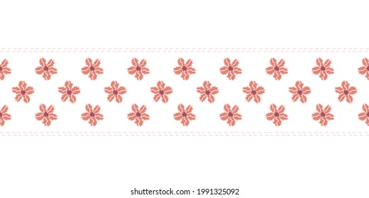 Coral and Pink Tropical Hibiscus Flowers Seamless Border