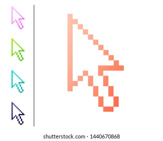 Coral Pixel arrow cursor icon isolated on white background. Set color icons. Vector Illustration